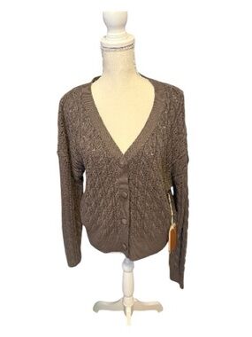 Cyrus gray Cable Knit V-Neck Button Cardigan Sweater nwt